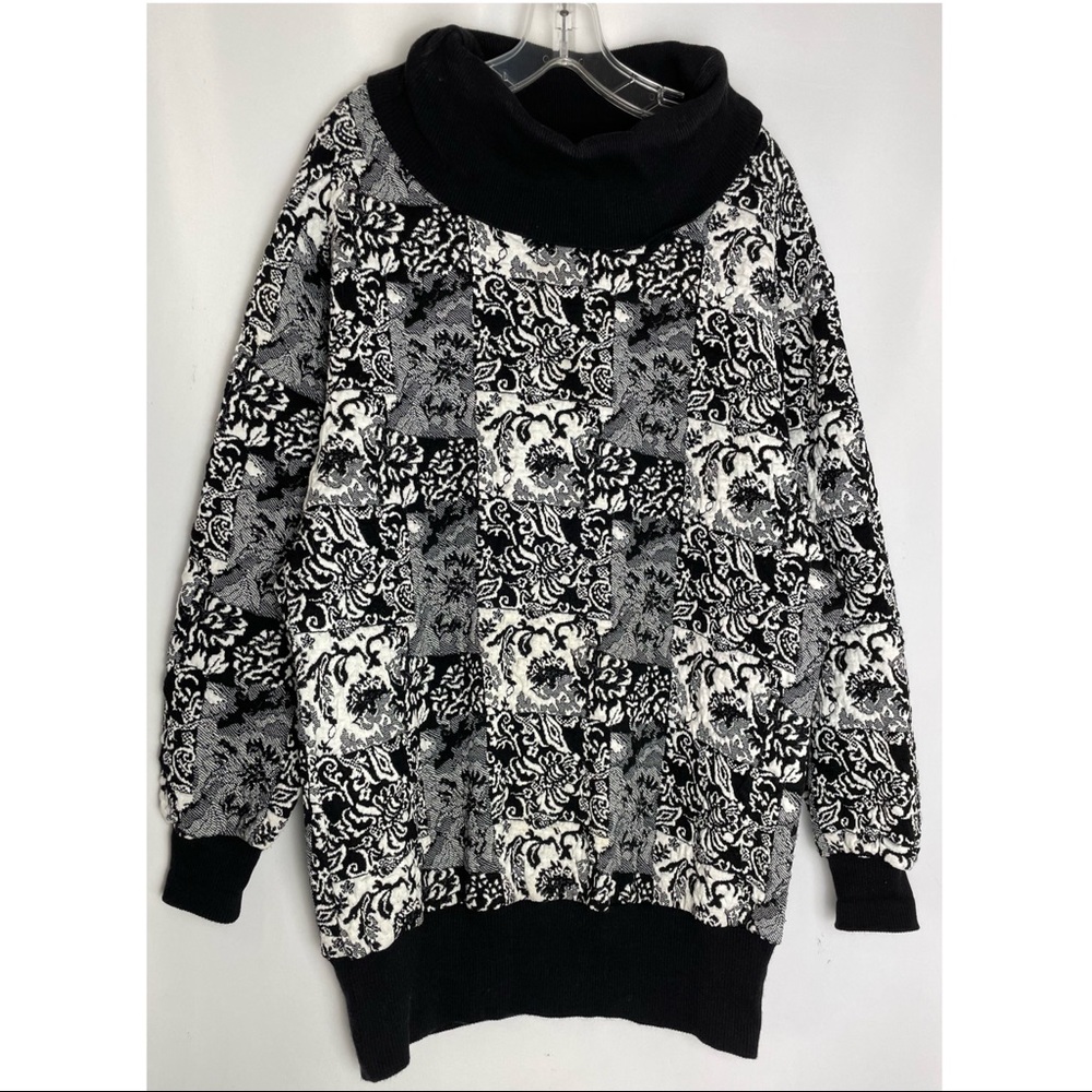 Women Vintage Top Notch Pullover 80s Sweater Size L black/white
